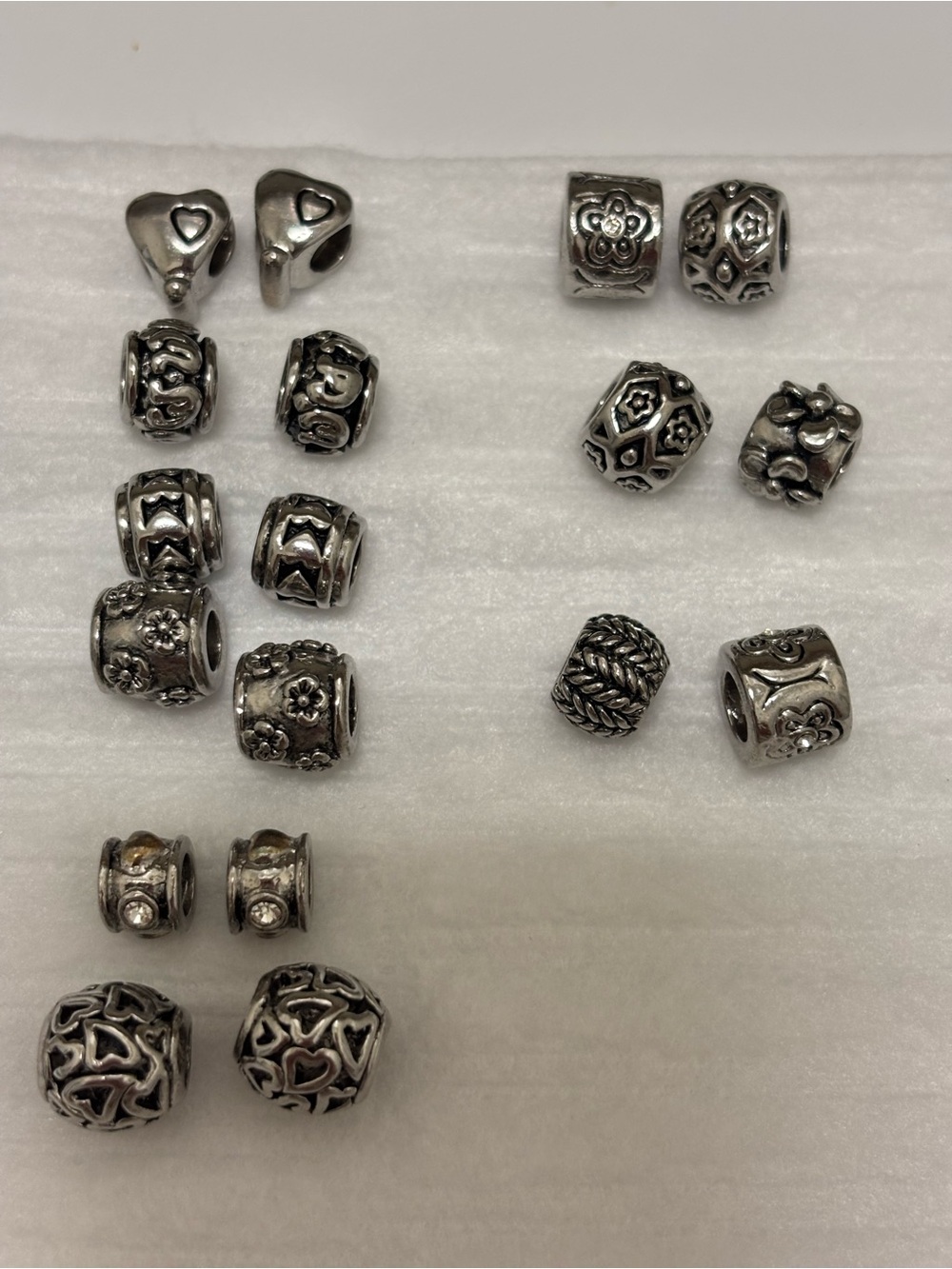 Sterling-Look Silver Charm Beads - Floral & Heart Designs